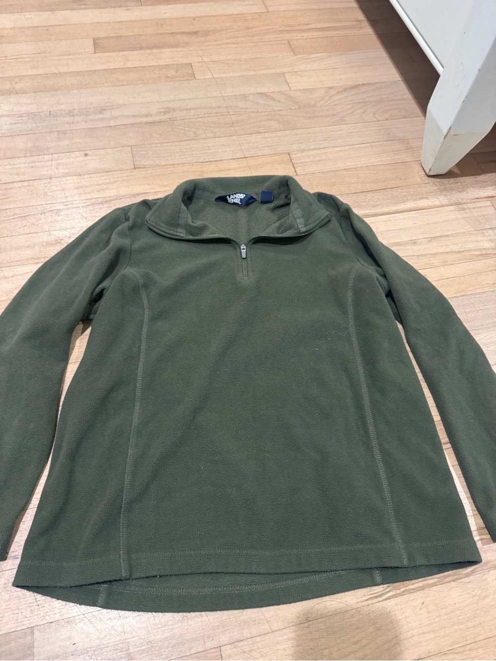 Lands' End Women's Olive Green Quarter-Zip Fleece Pullover